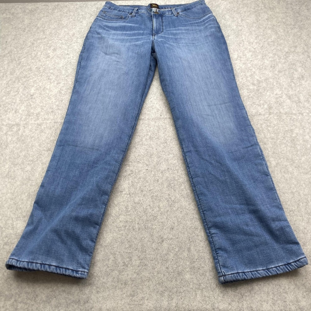 Lee Flannel Lined Jeans Womens 14 L (32x31) Blue High Rise Straight Stretch